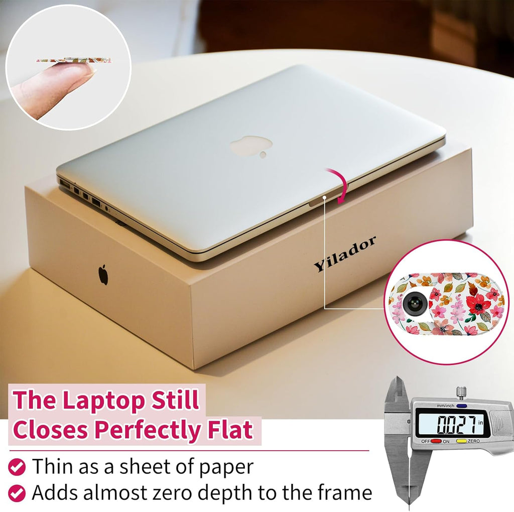 Laptop Camera Cover Slide Cute (6 Pack), Ultra Thin Webcam Cover for iPhone iPad MacBook Pro Computer iMac Cell Phone PC Accessories, 0.03" Camera Blocker Slider, Great for Privacy - Flowers