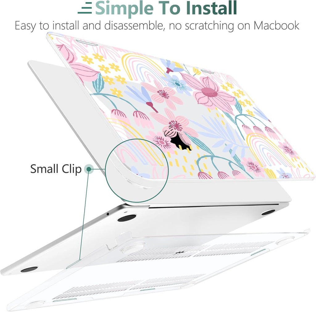 TWOLSKOO Compatible with M4 MacBook Air 13.6 inch Case 2025-2022 Release M4 A3240 M3 A3113 M2 A2681, Plastic Hard Shell & Keyboard Cover & Type C Adapter & Screen Protector, Floral Spring