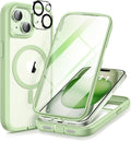 Magnetic for iPhone 15 Case, Compatible with Magsafe, Built-in Screen Protector and Camera Protection, Full Body Dustproof Shockproof Hard Phone Case 6.1", Mint Green