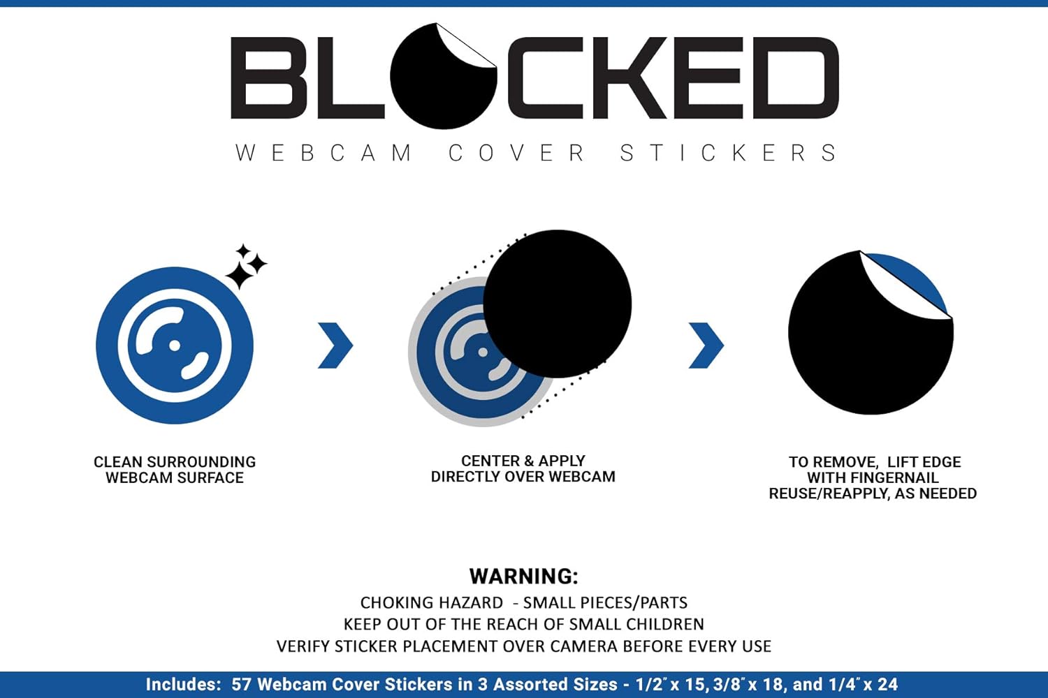 Blocked Stackable Webcam/Camera Vinyl Covers | 57 Low-Tack Restickable Webcam Sticker | 3-Sizes | Black 57-Pack Hearts (Muted Matte)