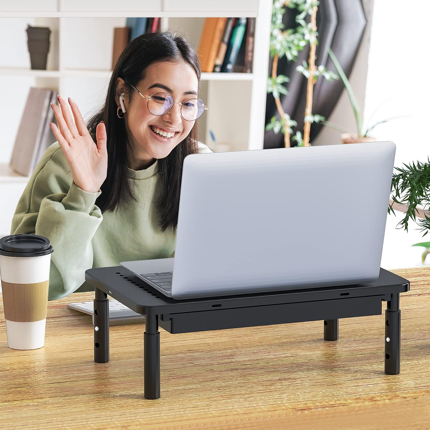WALI Dual Monitor Stand with Storage, Desk Monitor Riser 3 Height Adjustable, Laptop Riser with Airflow Vents, Desk Organizer for Computer, Laptop, Printer, Notebook (STT003D-2B), 2 Pack, Black