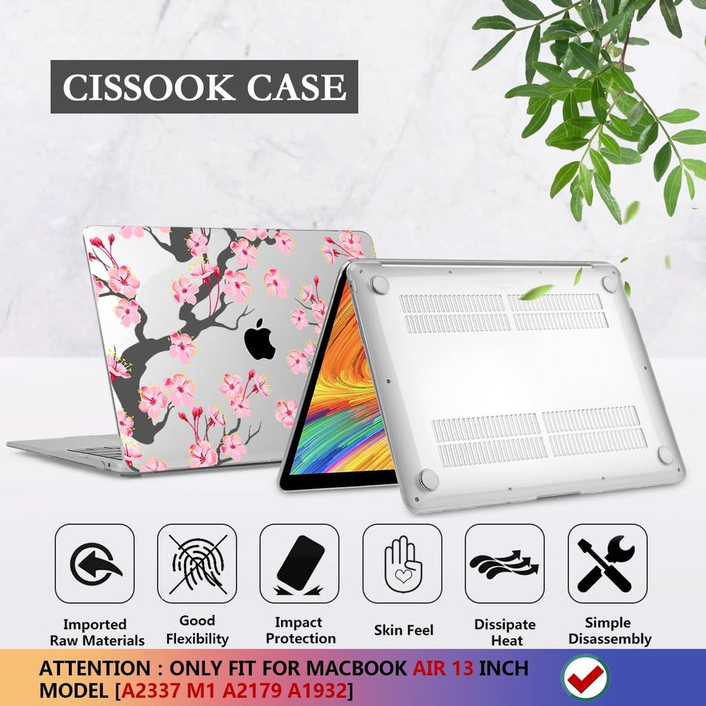 CISSOOK Hard Shell Case for MacBook Air 13 Inch A2337 M1 A1932 A2179 2021 2020 2019 2018 Released, Cherry Floral Beauty Cover with Keyboard Cover + Screen Protector for 2021 Air 13-Cherry Blossoms