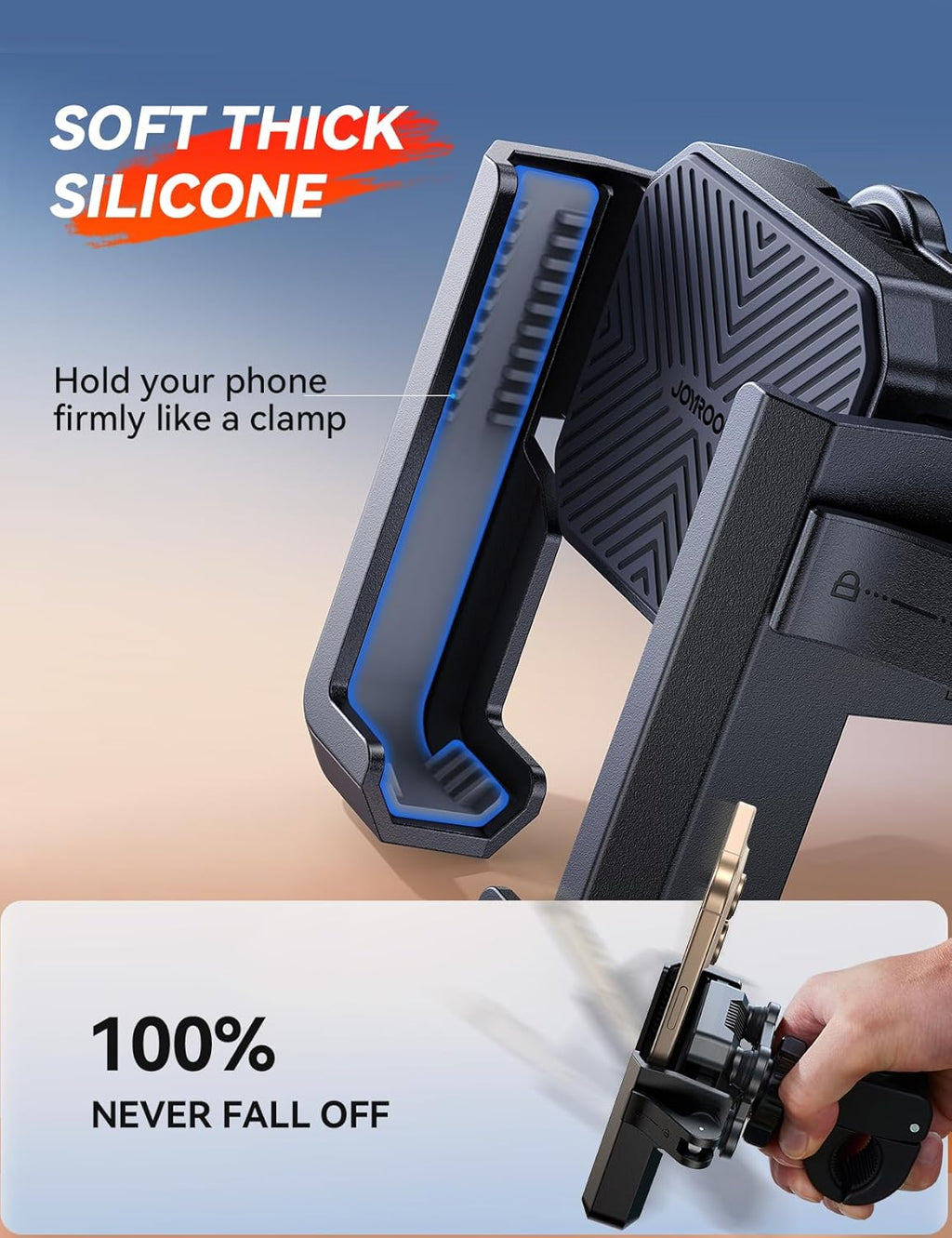 JOYROOM Motorcycle Phone Mount Holder - [Dual Vibration Dampener][Not Block Camera] Bike Phone Mount Handlebar, Motorcycle Bike Accessories for iPhone Samsung 4.7''-7'' Phones