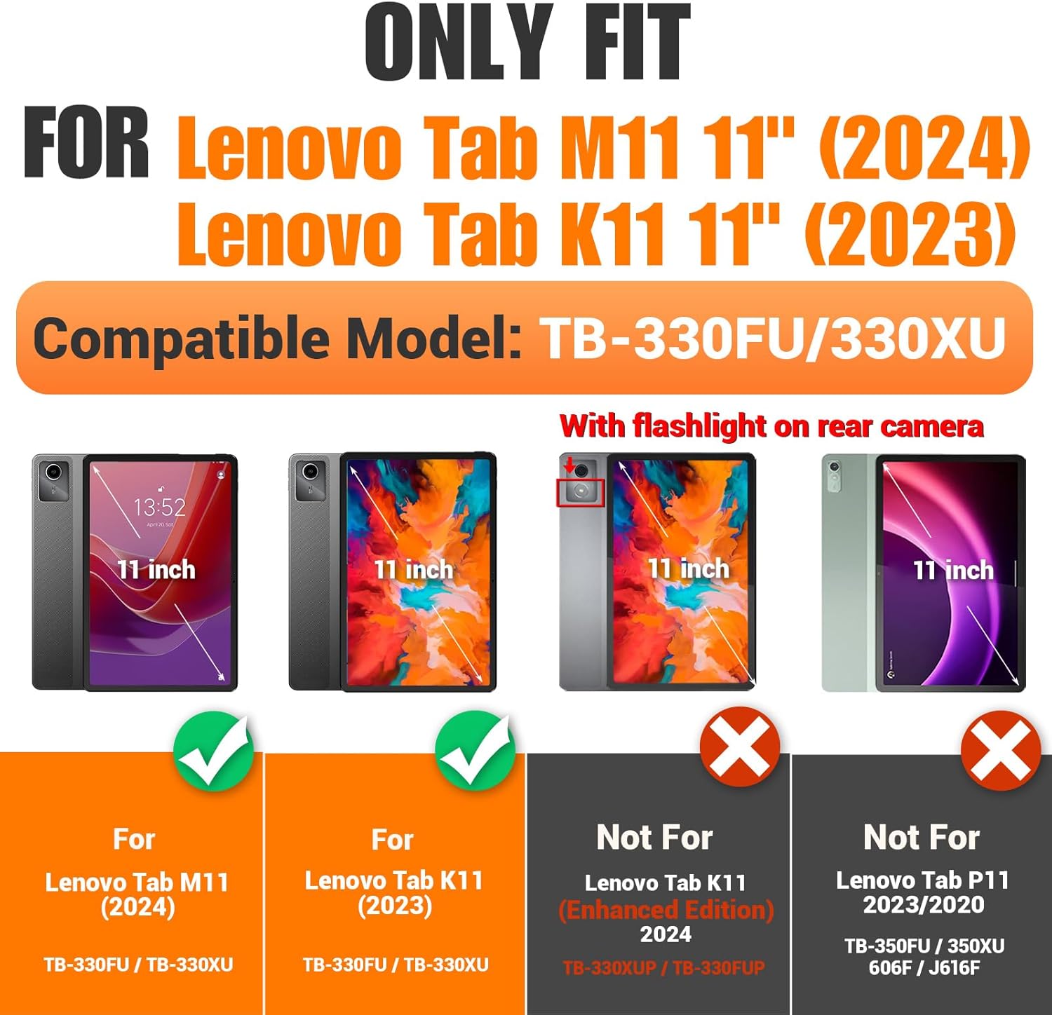 SEYMAC stock Tablet Case for Lenovo Tab M11 (TB-330FU/TB-330XU) 11 inch Drop-Proof Protection Cover with 360° Rotate Stand & Strap [Pen Holder] & Screen Protector/K11/Xiaoxin Pad 2024, Blue+Black