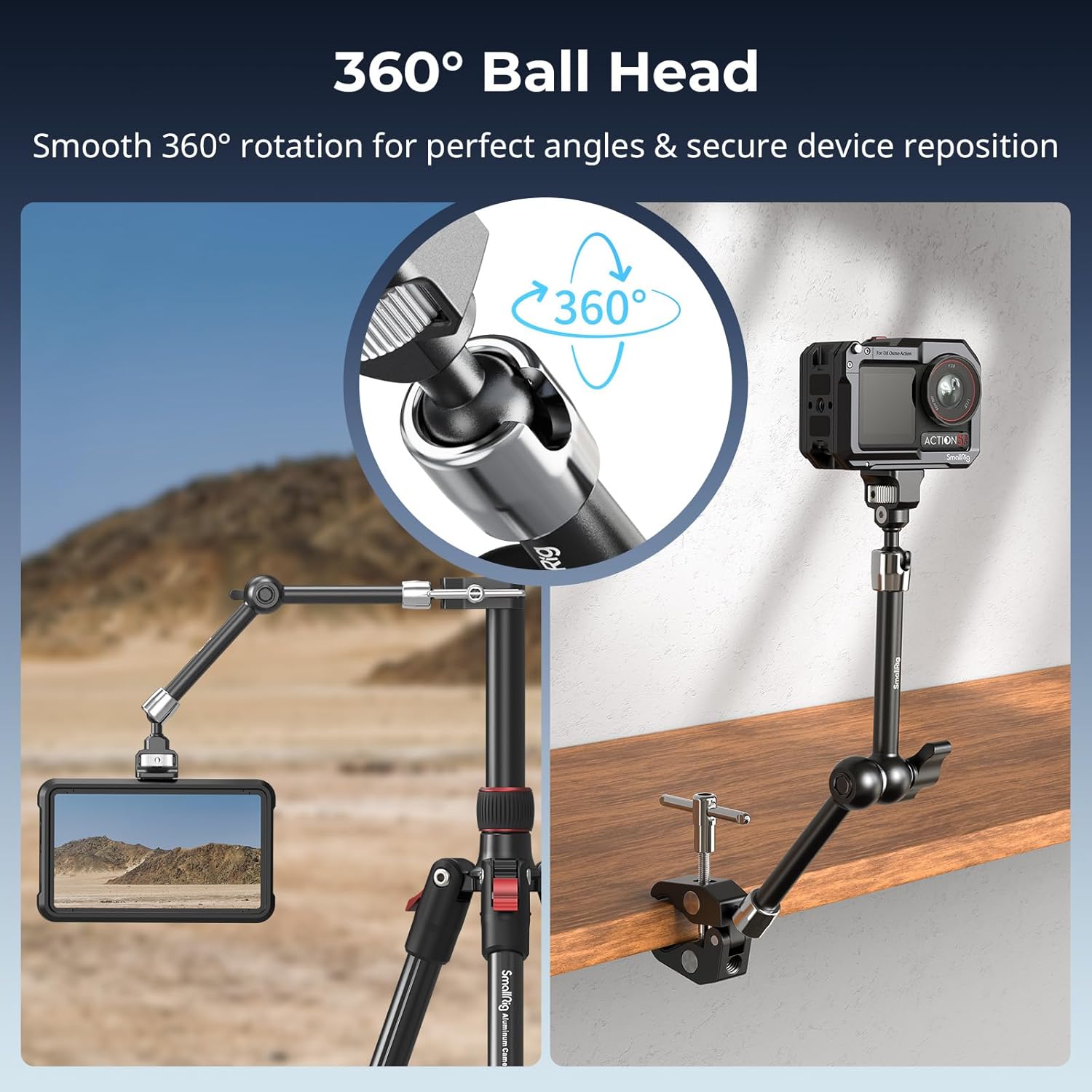 SMALLRIG 11 Inch Magic Arm with Crab-Shaped Clamp, Arm with 1/4"-20 Screw and Retractable Pins, for Action Cameras, Monitors, Video Lights, and Microphones - 5311