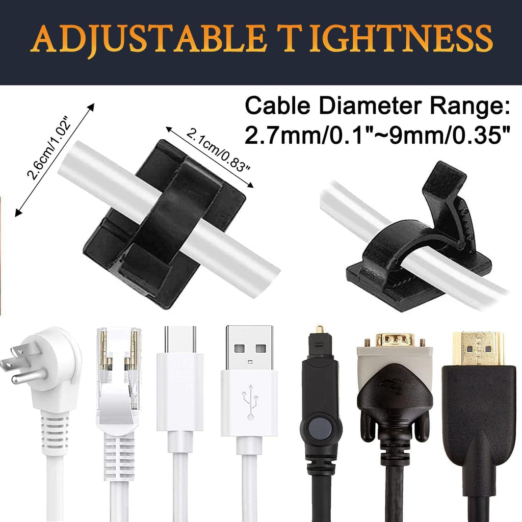 SOULWIT 50Pcs Adjustable Cable Management Clips, Adhesive Organizers Sticky Wire Clips Cord Holder for TV PC Ethernet Under Desk Wall Home Office