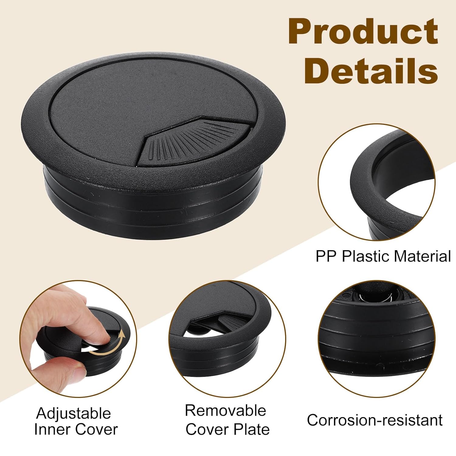 uxcell 8 Pcs 50mm (1.97 Inch) Desk Grommet, Plastic Cable Hole Cover, Wire Cord Cable Organizer for Home Office Computer Desk Cabinet, Black