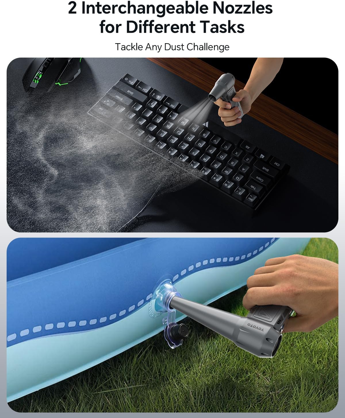 Compressed Air Duster, 300000RPM Powerful Electric Air Duster Rechargeable with LED Light and Brushless Motor, 4-Gear Cordless Mini Air Blower for Keyboard, Computers, Car, Outdoors (Silver Gray)