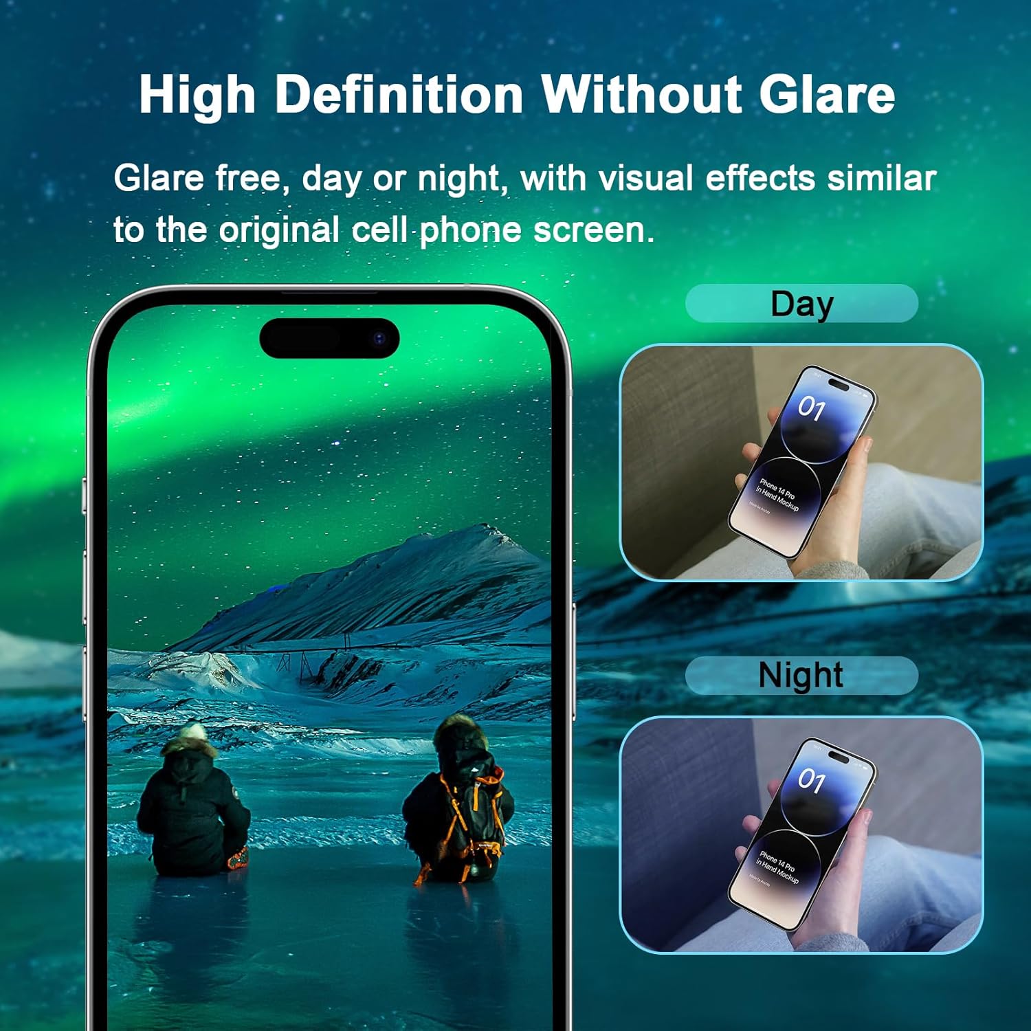 Blue Light Screen Protector for iPhone 14 Pro (6.1")*2 Pack + 2 Pack Camera Lens Protector,Eye Protection,HD Blue Light Blocking Tempered Glass Film, No Bubble, with Easy Installation Kit