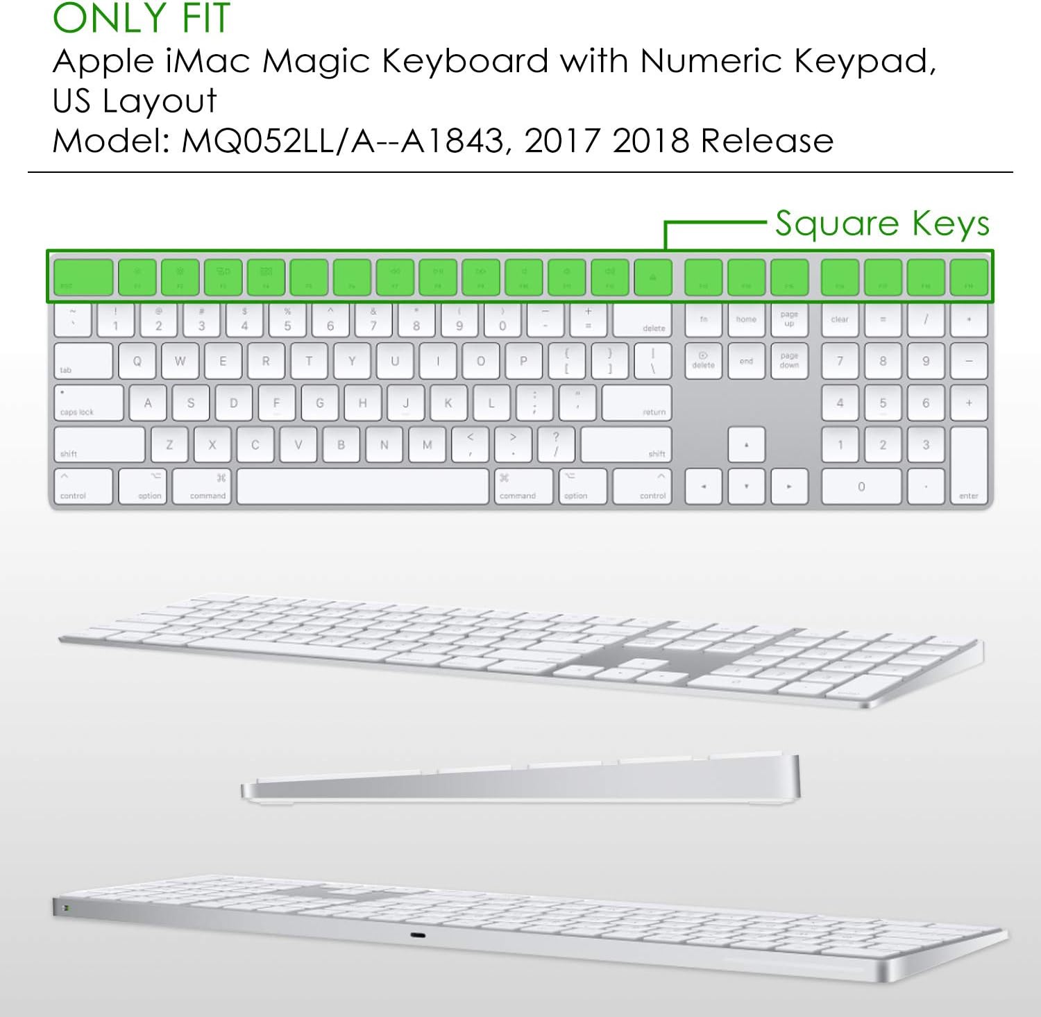 Allinside Transparent Cover for Apple iMac Magic Keyboard with Numeric Keypad MQ052LL/A A1843 US Layout