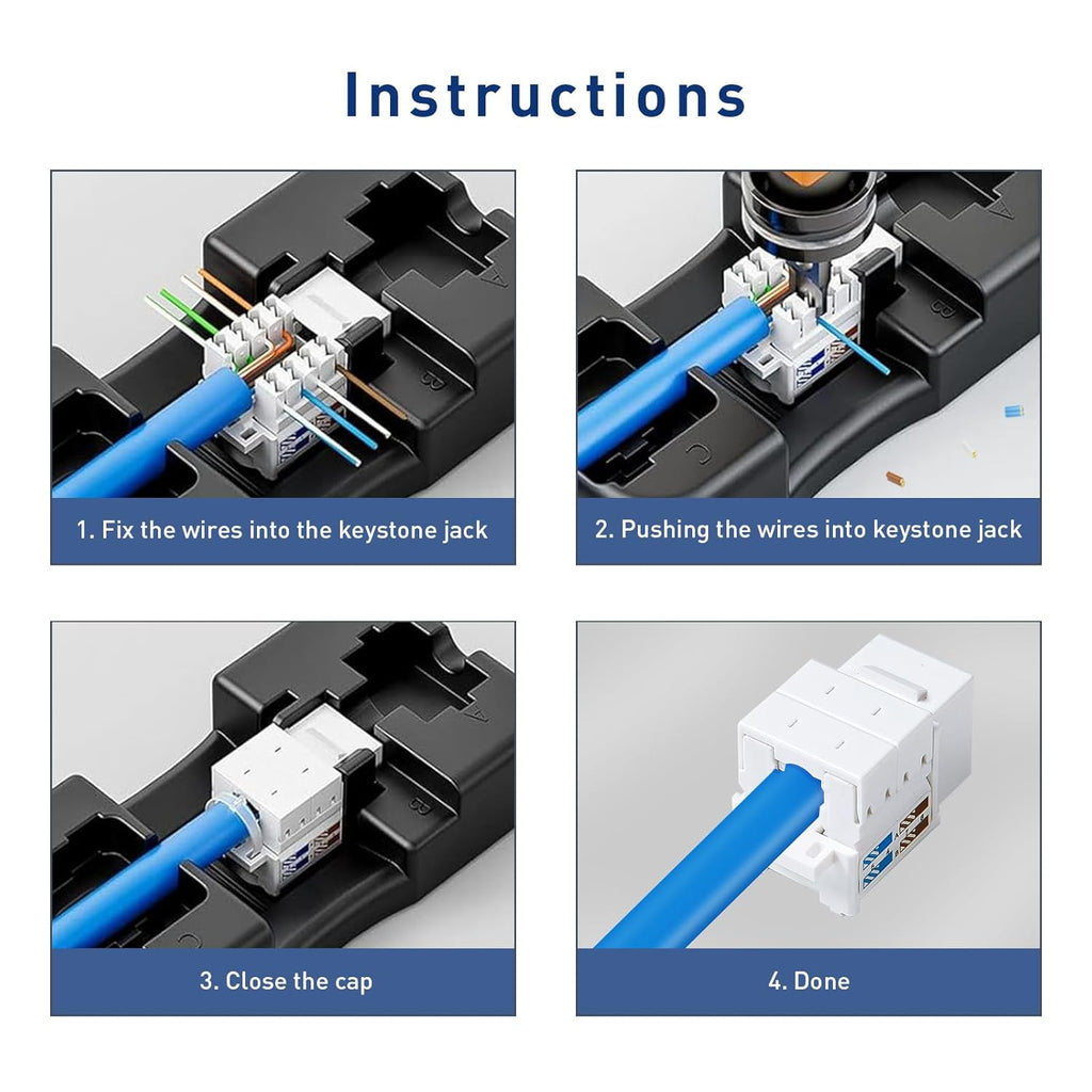 25-Pack 10Gbps Cat6 Keystone Jacks, RJ45 Keystone Jack, Ethernet Keystone Jack in White with Punch Down Tool and Punch Down Stand Tool