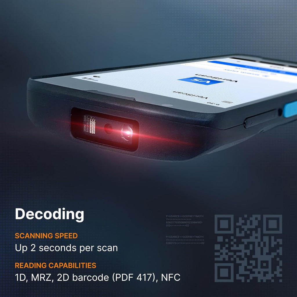 Unitech EA660 ID Passport Scanner – Touchless Handheld Scanning Solution with VeriScan Basic Software for Age Verification & Visitor Management. Free Charge Dock, Case, Screen Protector & Hand Strap.