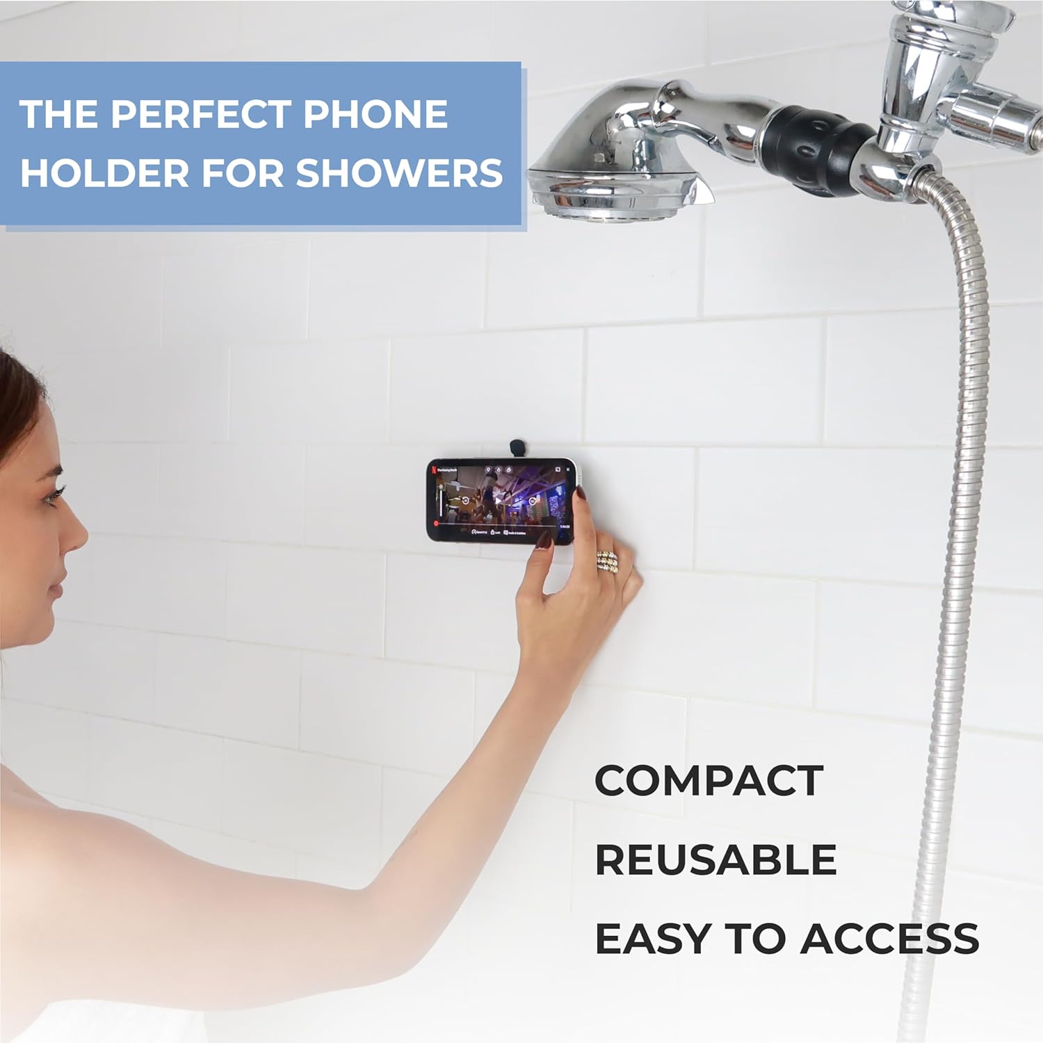 hula+ MagSafe Phone Holder Portable Mount, Reusable Stand for Shower, Mirror, Kitchen, Window, & Bathroom Compatible with MagSafe Adjustable Rotation for Content, TikTok, Movies & Music