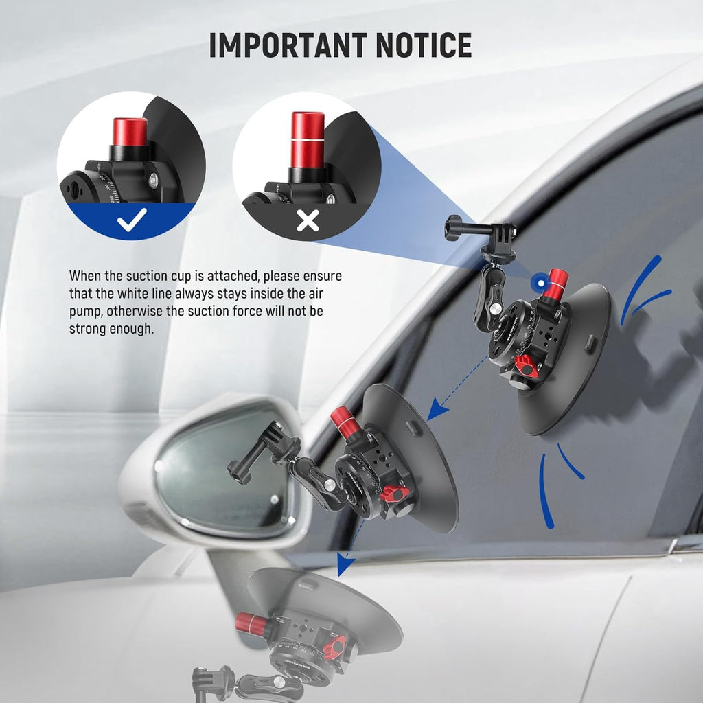 NEEWER 6"/15.2cm Camera Suction Cup Mount with Ball Head Magic Arm, Metal Suction Cup Mount on Car Windshield Dash for Camera/Action Camera/Phone Holder, with 1/4" & 3/8" Mounting Holes for ARRI