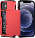 Nvollnoe for iPhone 12 Mini Case with Card Holder Heavy Duty Protective Dual Layer Shockproof Hidden Card Slot Slim Wallet Case for iPhone 12 Mini for Men&Women(Red)