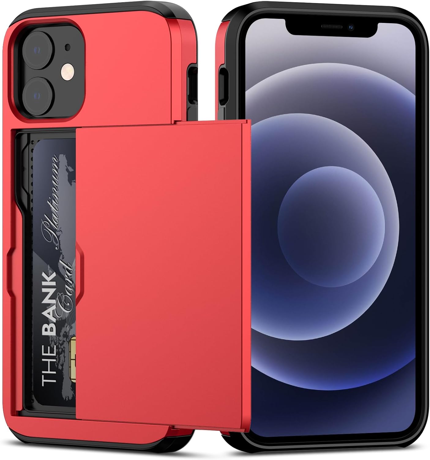 Nvollnoe for iPhone 12 Mini Case with Card Holder Heavy Duty Protective Dual Layer Shockproof Hidden Card Slot Slim Wallet Case for iPhone 12 Mini for Men&Women(Red)