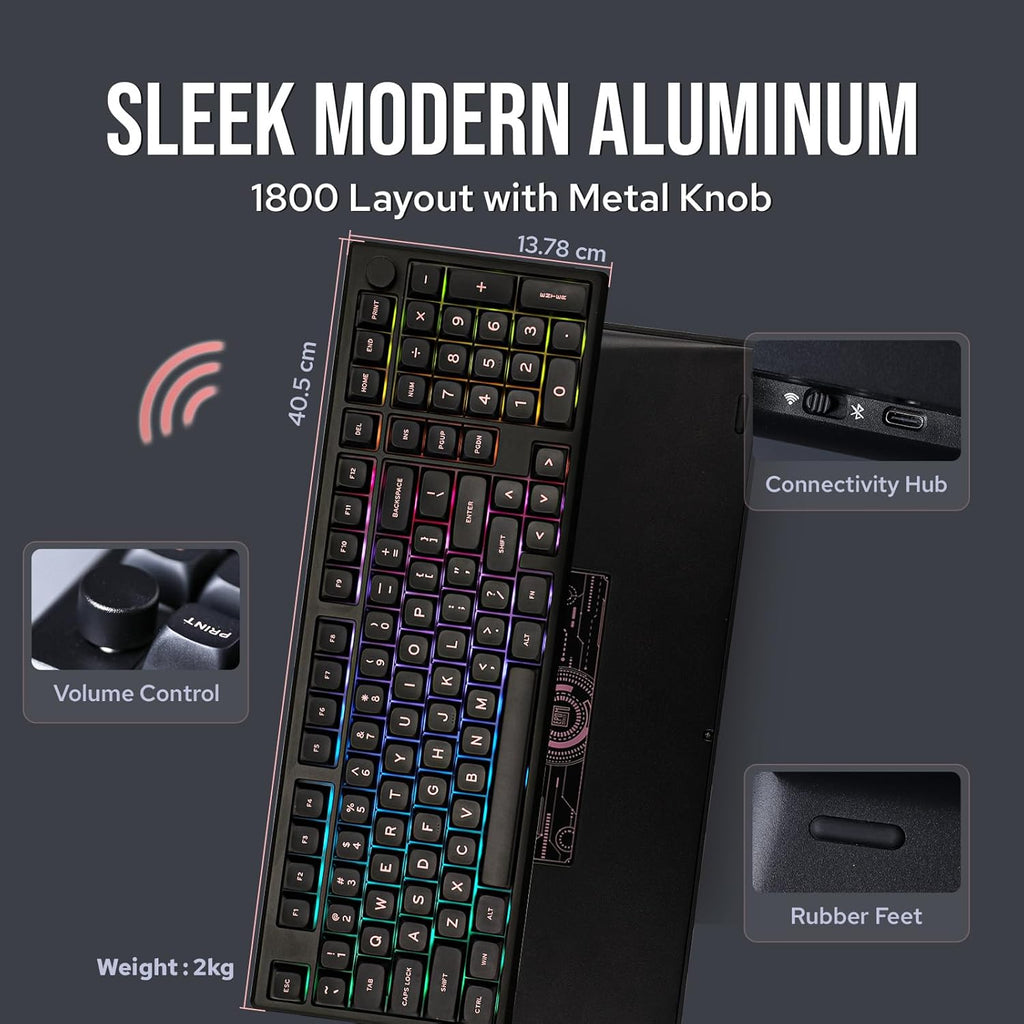 EPOMAKER Galaxy100 QMK/VIA Wireless Gaming Keyboard, Aluminum Shell, Bluetooth/2.4Ghz/USB-C, Pre-Lubed Hot-Swappable Linear Switches, NKRO, RGB Backlit (Black, Wisteria Linear Switch)