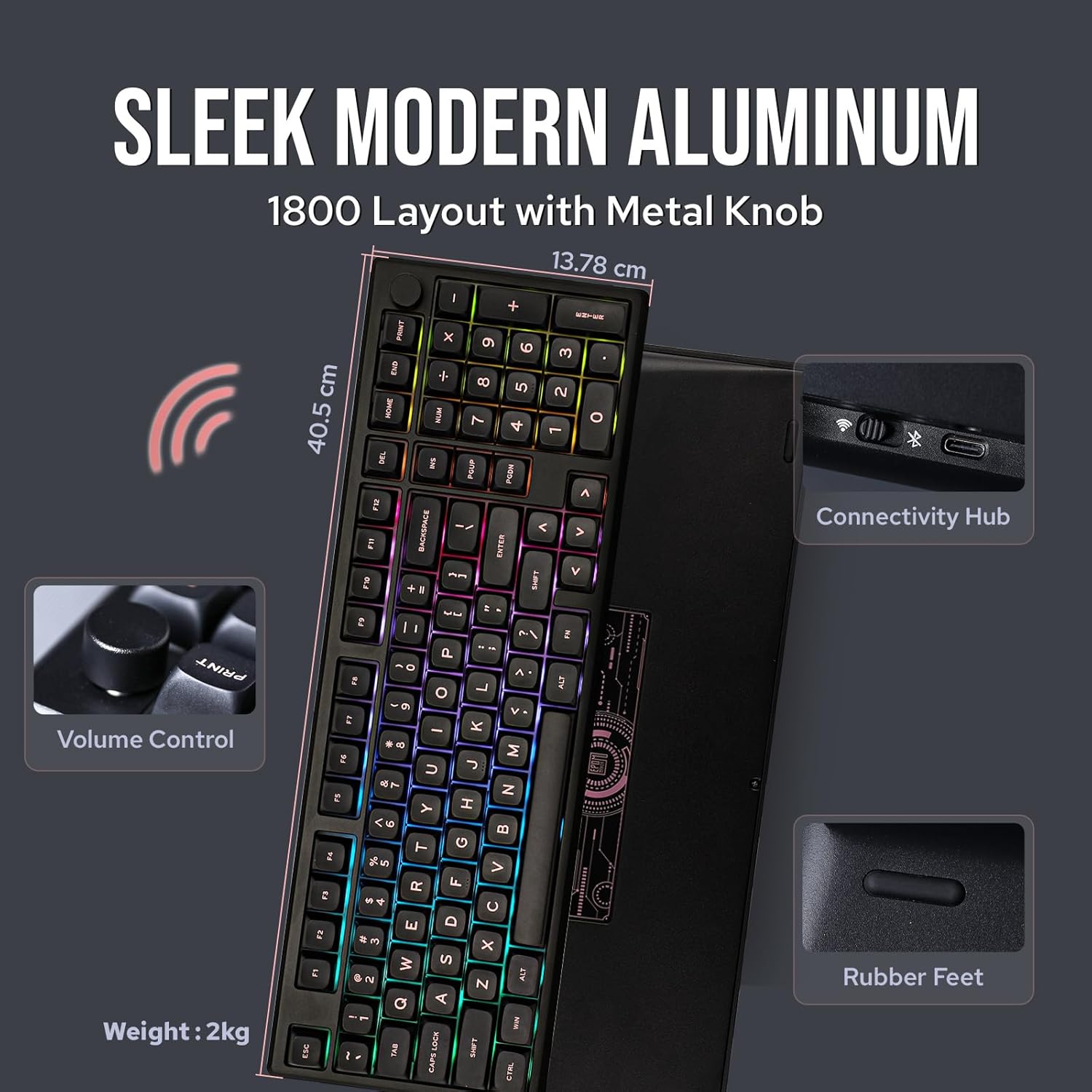 EPOMAKER Galaxy100 QMK/VIA Wireless Gaming Keyboard, Aluminum Shell, Bluetooth/2.4Ghz/USB-C, Pre-Lubed Hot-Swappable Linear Switches, NKRO, RGB Backlit (Black, Wisteria Linear Switch)