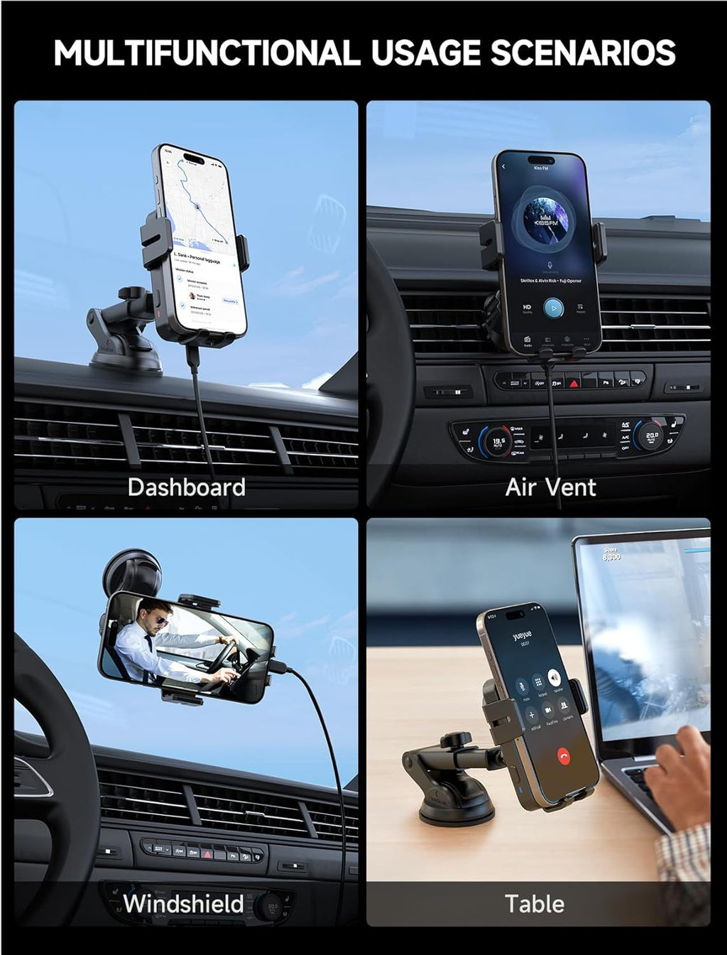 MOKPR Wireless Car Charger, 15W Auto Clamping Car Charger Dash Windshield Air Vent Phone Holder Compatible with iPhone 16 15 14/13/13 Pro/12 pro/12/11/X/8, Samsung S24/S23/S22