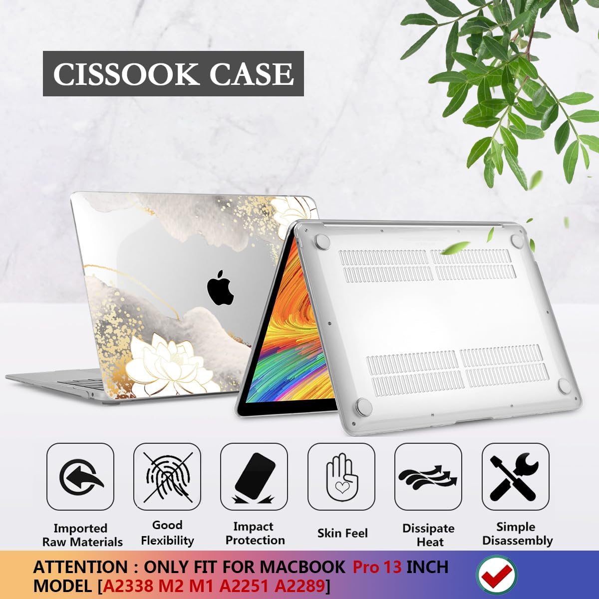 CISSOOK Compatible with MacBook Pro 13 inch Case 2020-2025 Model M1 & M2 A2338 A2251 A2289, Floral Hard Shell Case & Keyboard Cover for MacBook Pro 13 with Touch Bar, Charming Painting