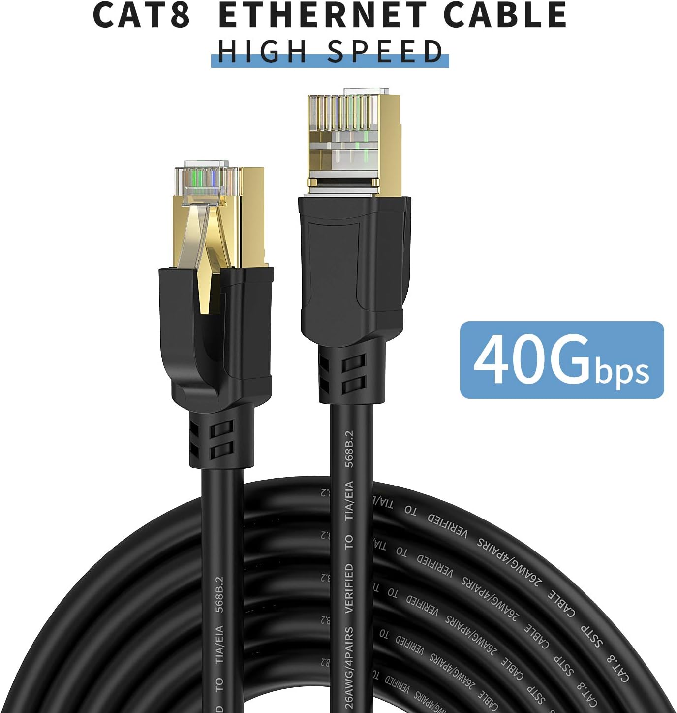 YixHG CAT 8 Ethernet Cable 400 ft, Internet Network Cord, 40Gbps 2000Mhz LAN Wires, High Speed SSTP LAN Cables with Gold Plated RJ45 Connector for Router, Modem, Gaming, Xbox (400 ft)