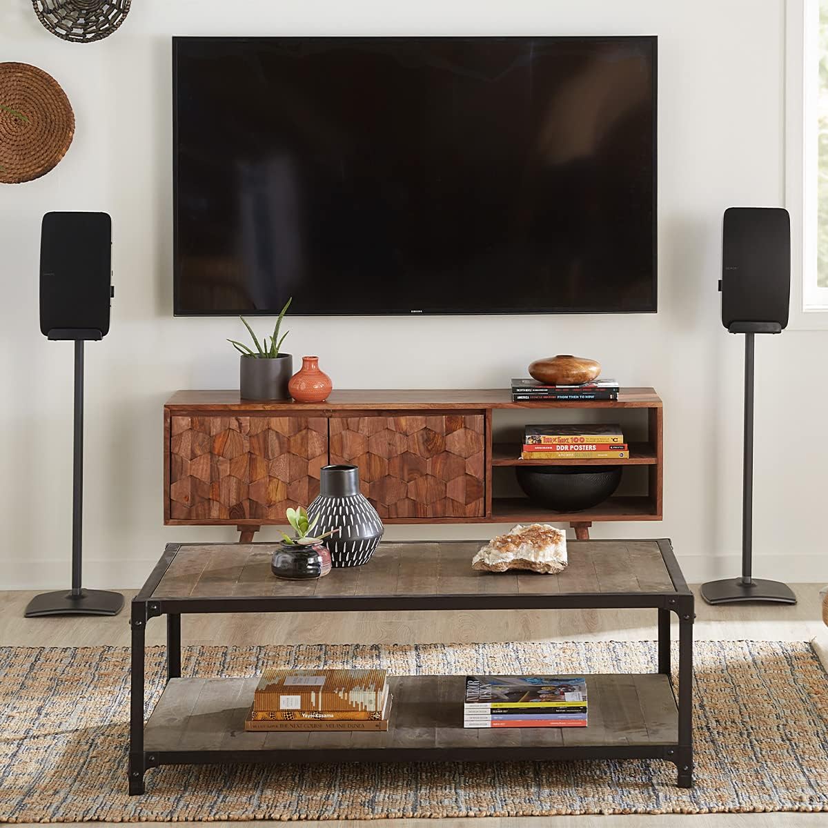 SANUS Wireless Speaker Stand for Sonos Five and Sonos Play:5 - Audio Enhancing Design for Vertical & Horizontal Audio with Built-in Cable Management & Premium Alloy Materials WSS52-W2 (Black)