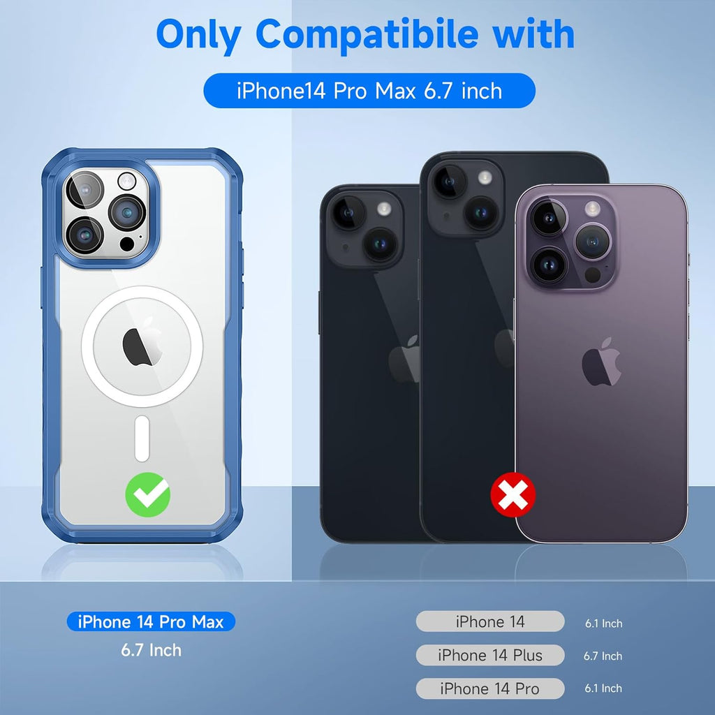 seacosmo for iPhone 14 Pro Max Case, Full Body Bumper with Built-in 9H Tempered Glass Privacy Screen Protector and Camera Lens Protector, Compatible with MagSafe, Shockproof Phone Case, 6.7", Blue