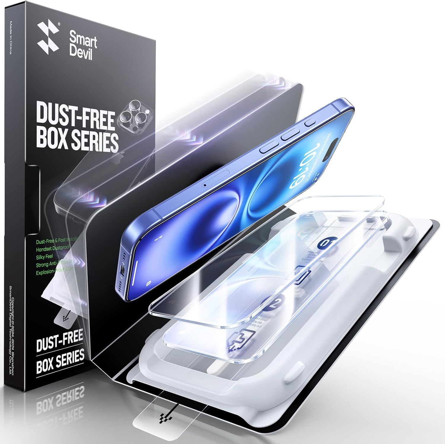 SMARTDEVIL 3 Pack Screen Protector for iPhone 16, Bubble-and-Dust-Free Box, HD Tempered Glass, Military Grade Shatterproof & Ultra Durable, Easy Installation