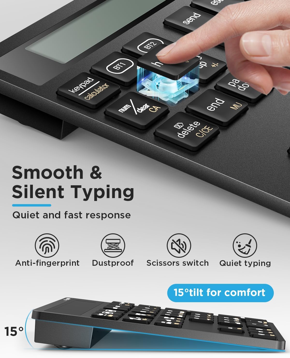 Rechargeable Wireless Number Pad for Laptop, 34 Keys Numeric Keypad with Dual Bluetooth & Display, 2-in-1 Numpad and Calculator, Slim Portable Number Pad Keyboard for Windows, Mac, PC, Tablet