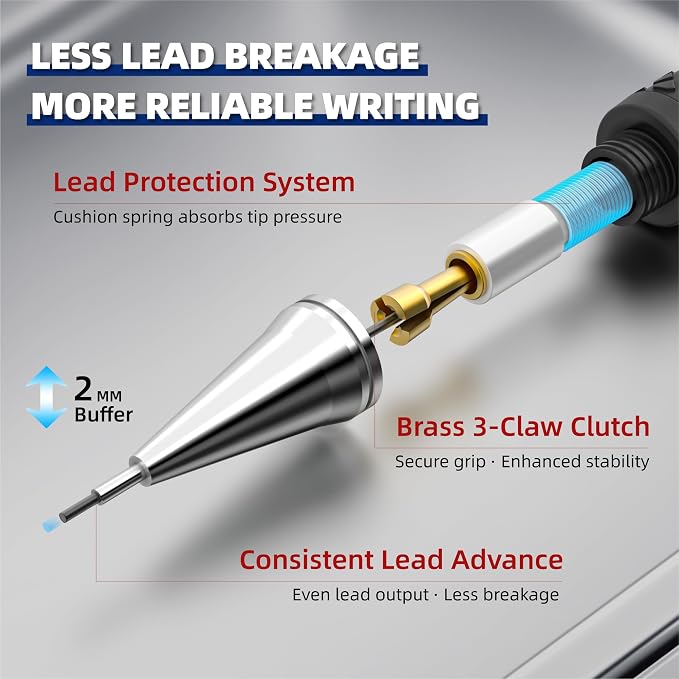 WUO 0.5mm Mechanical Pencil Set in Storage Case, 1 Eraser Pen, 12 Eraser Refills - Image 4