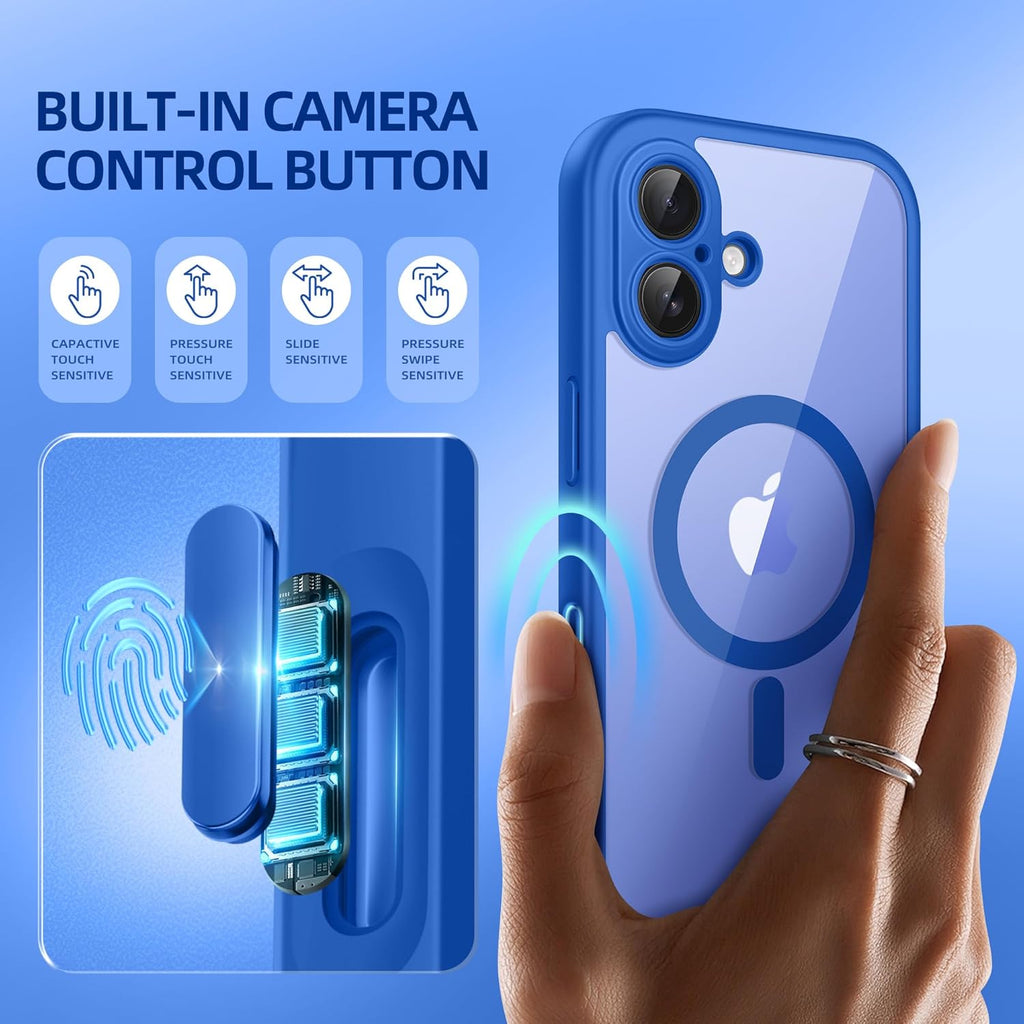 BERFY Magnetic for iPhone 16 Case, Compatible with MagSafe, Built-in Privacy Screen Protector and Upgraded Camera Protection, Anti-Spy Full Body Shockproof Phone Case for 16 6.1", Klein Blue