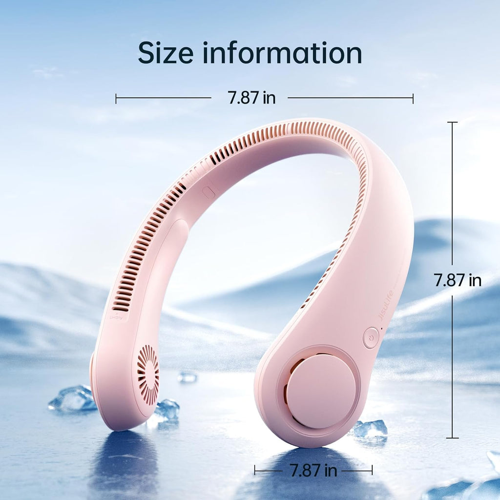JISULIFE Portable Neck Fan, Hands-Free Bladeless, 5 Speeds, 4000 mAh Battery Operated Wearable Personal Fan, Twistable, Rechargeable, Gift for Women Men-Pink