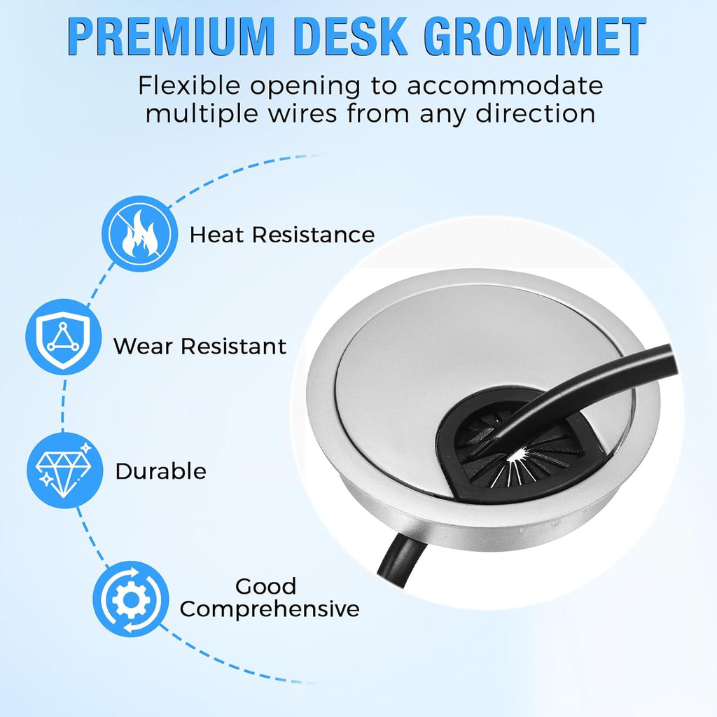 Desk Grommet 2-3/8" (60 mm), Desk Cord Hole Cover, Cable Grommet ABS Plastic, Desk Hole Grommet for Office and Home Table Cable, Detachable Cable Cord Organizer (Silver Sand 2 Pcs)