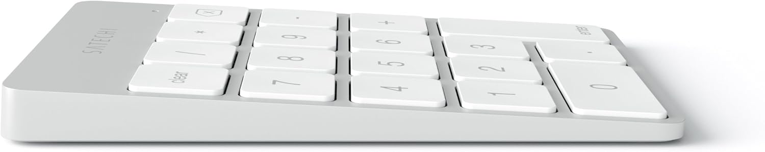 Satechi Slim Aluminum Bluetooth Keypad, Wireless Number Pad with 18 Keys, Micro USB Rechargeable Numpad, External Number Pad for MacBook Air/Pro M4, iPad Air/Pro M4/M3, iMac, PC - Silver