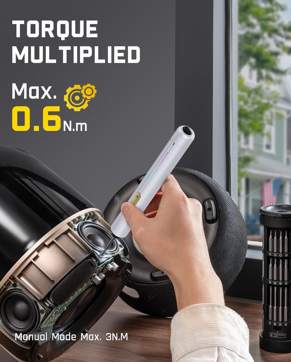 Fanttik E2 Ultra Mini Electric Screwdriver, Cordless Screwdriver, Max 0.6N.m, 50 Magnetic Bits, 5/32'' Hex, Magnetic Storage, Repair Tool for Electronics, Camera, Laptop, and PC Build (White)