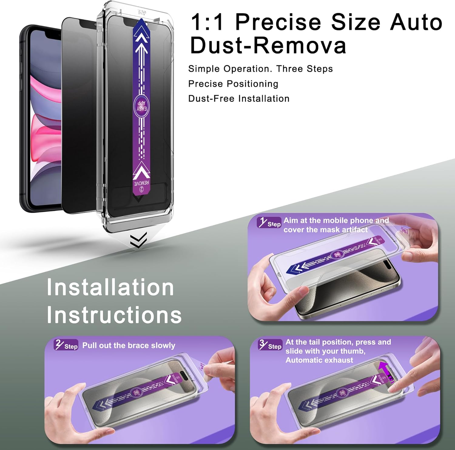 2 Pack Matte Privacy Screen Protector for iPhone 11 and iPhon XR 6.1-Inch Auto Dust Removal, No Bubbles,Anti-Spy Tempered Glass Film, Easy Installation