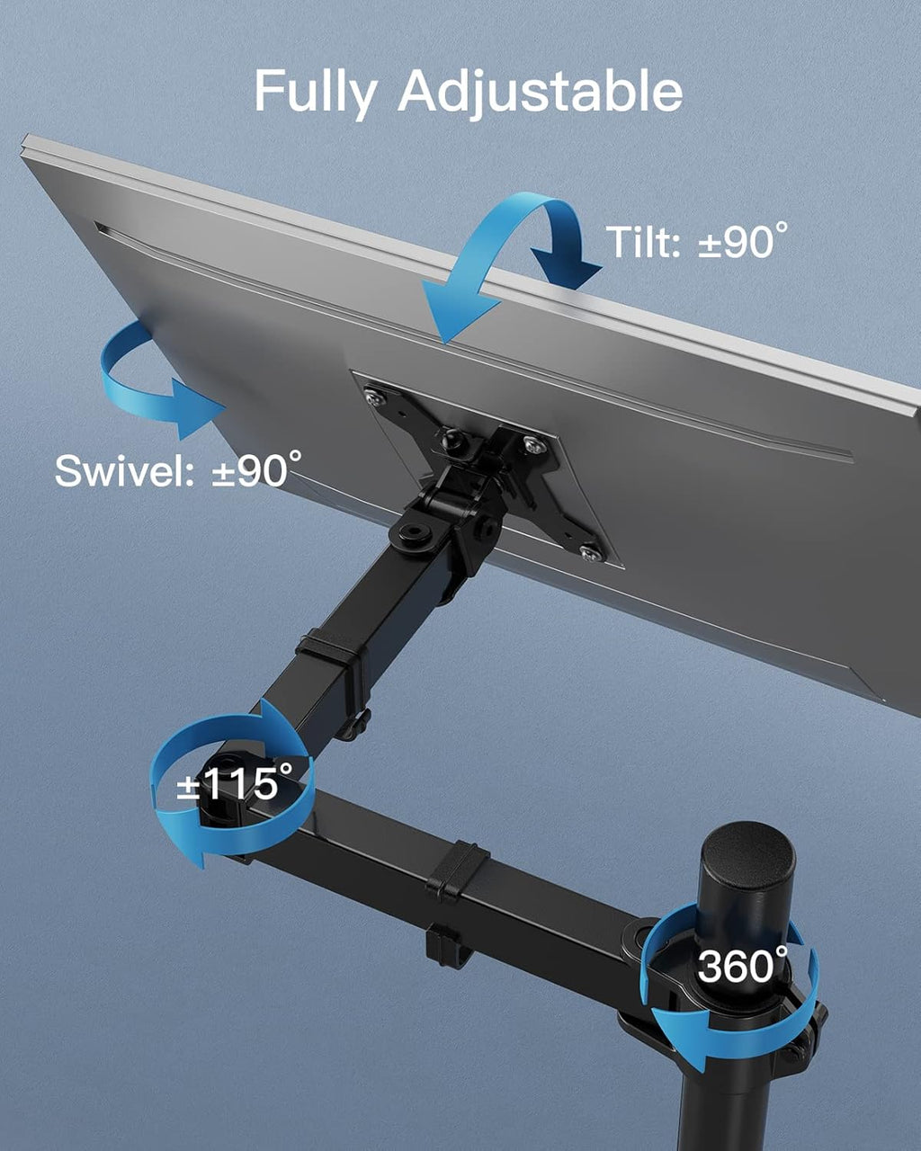 HUANUO Monitor Arm Desk Mount, Fully Adjustable Stand Computer Mount for 13-32 In Screen, Ultra Wide Screen to 38In, Single Extra Tall 39 Inch Monitor Stand Holds up to 22lbs with C Clamp/Grommet Base