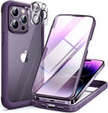 Miracase Glass Series Designed for iPhone 14 Pro Case 6.1 Inch, Upgrade Full-Body Bumper Case with Built-in 9H Tempered Glass Screen Protector, with Camera Lens Protector, Dark Purple