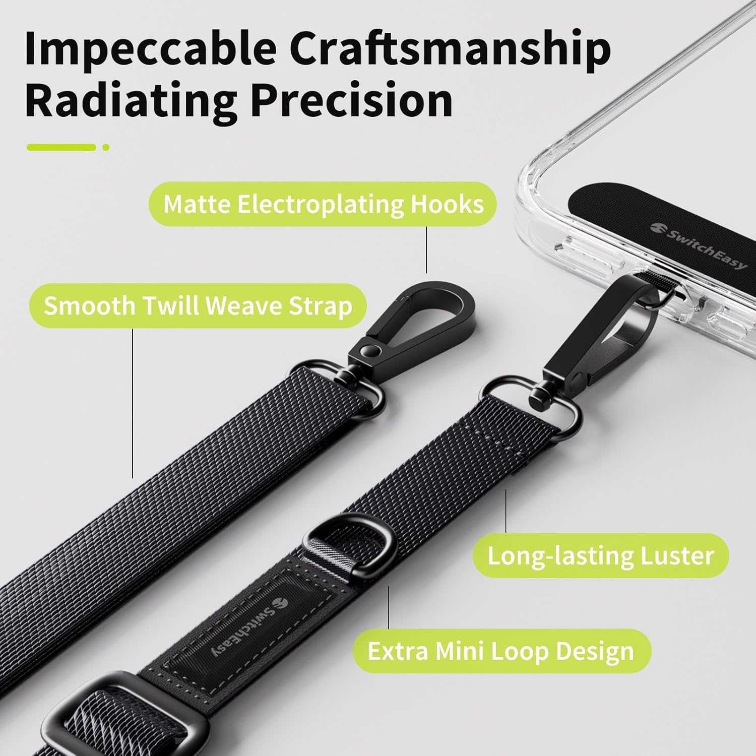 SWITCHEASY 20mm Adjustable Crossbody Phone Strap Compatible with Most Phones, Anti-Theft & Ant-Drop, Hands Free for Phone Lanyard Crossbody with Strap Card Phone Tether Tab - EasyStrap (Dark Black)