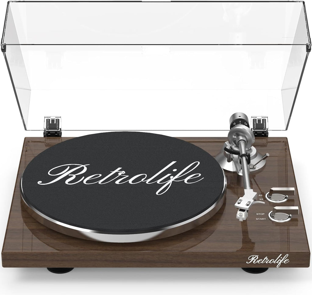 Turntable Record Player Wireless Output Vinyl Players Aluminium Platter and Tonearm Belt-Drive LP Turntables 33 45 RPM Phono Audio AT-3600L MM Cartridge RCA Line USB Digital to PC Recording Dark Brown
