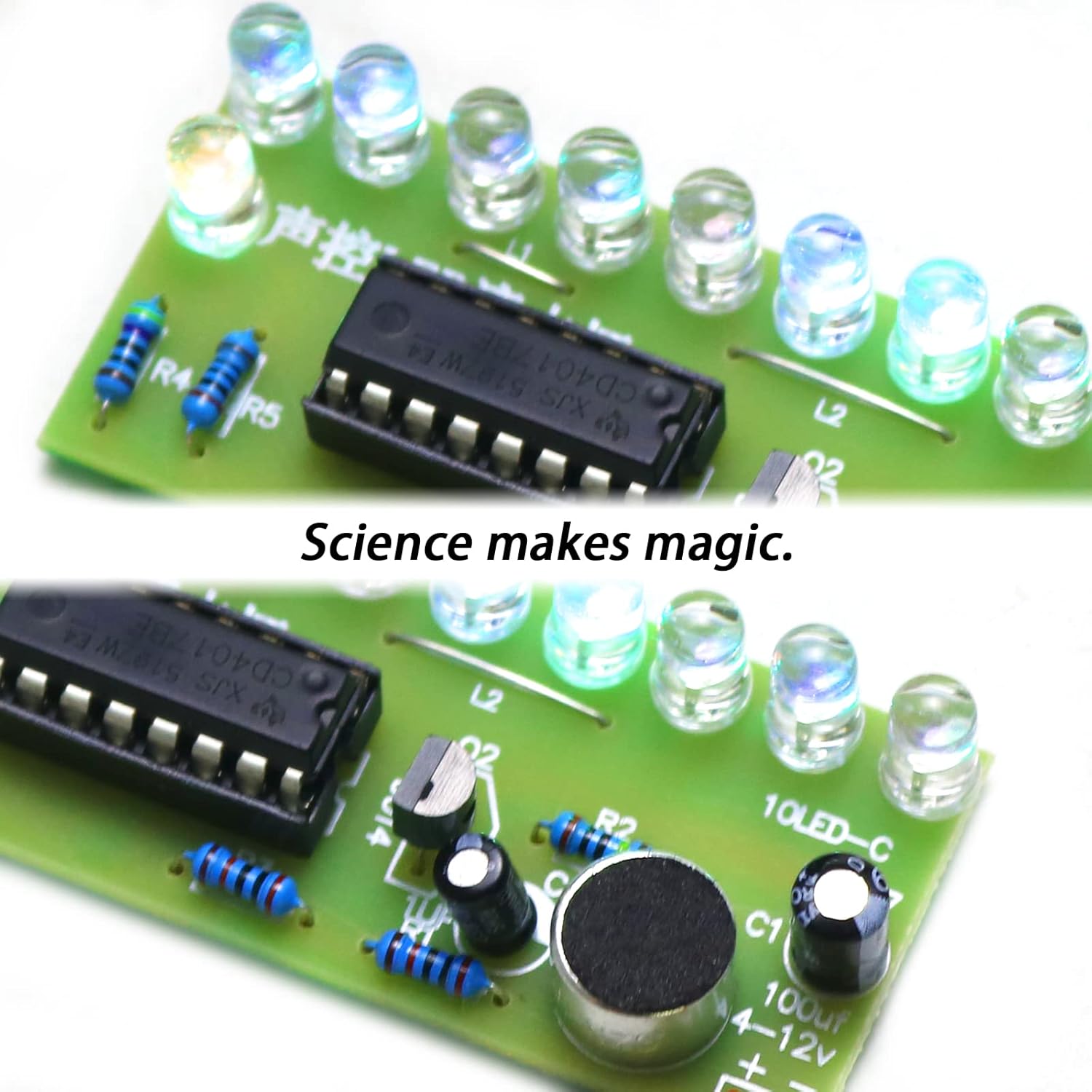 Soldering Practice Kit Sound-Activated LED Chaser Kit - DIY Soldering Project with 10 LEDs & Microphone Sensor (12V DC) for Electronics Beginners & STEM Education