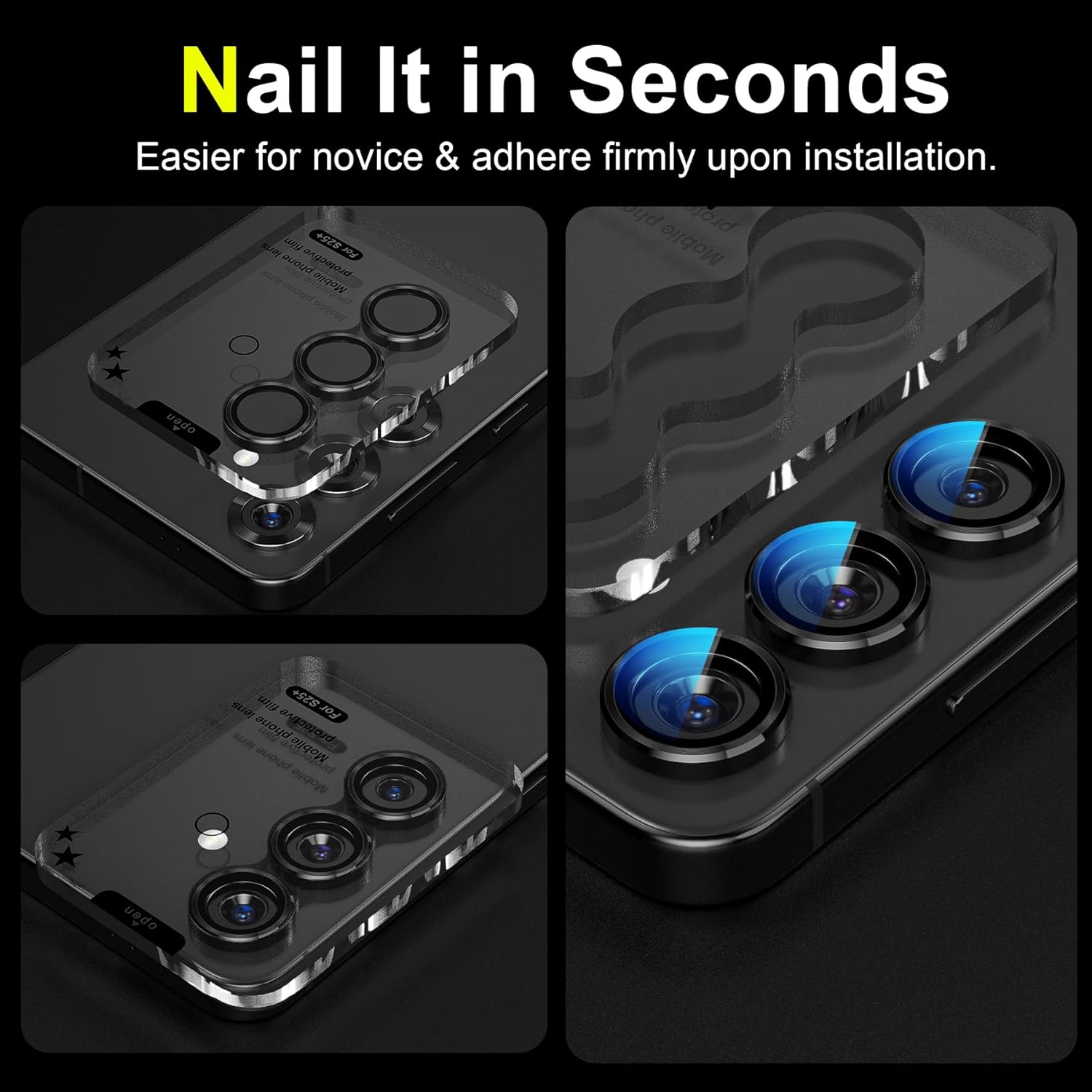 YWXTW Camera Lens Protector for Samsung Galaxy S25+ Plus Accessories [1:1 Fit & Ultra Clarity] 9H Tempered Glass Metal Individual Ring Camera Cover Screen Protector, Case Friendly (Black)