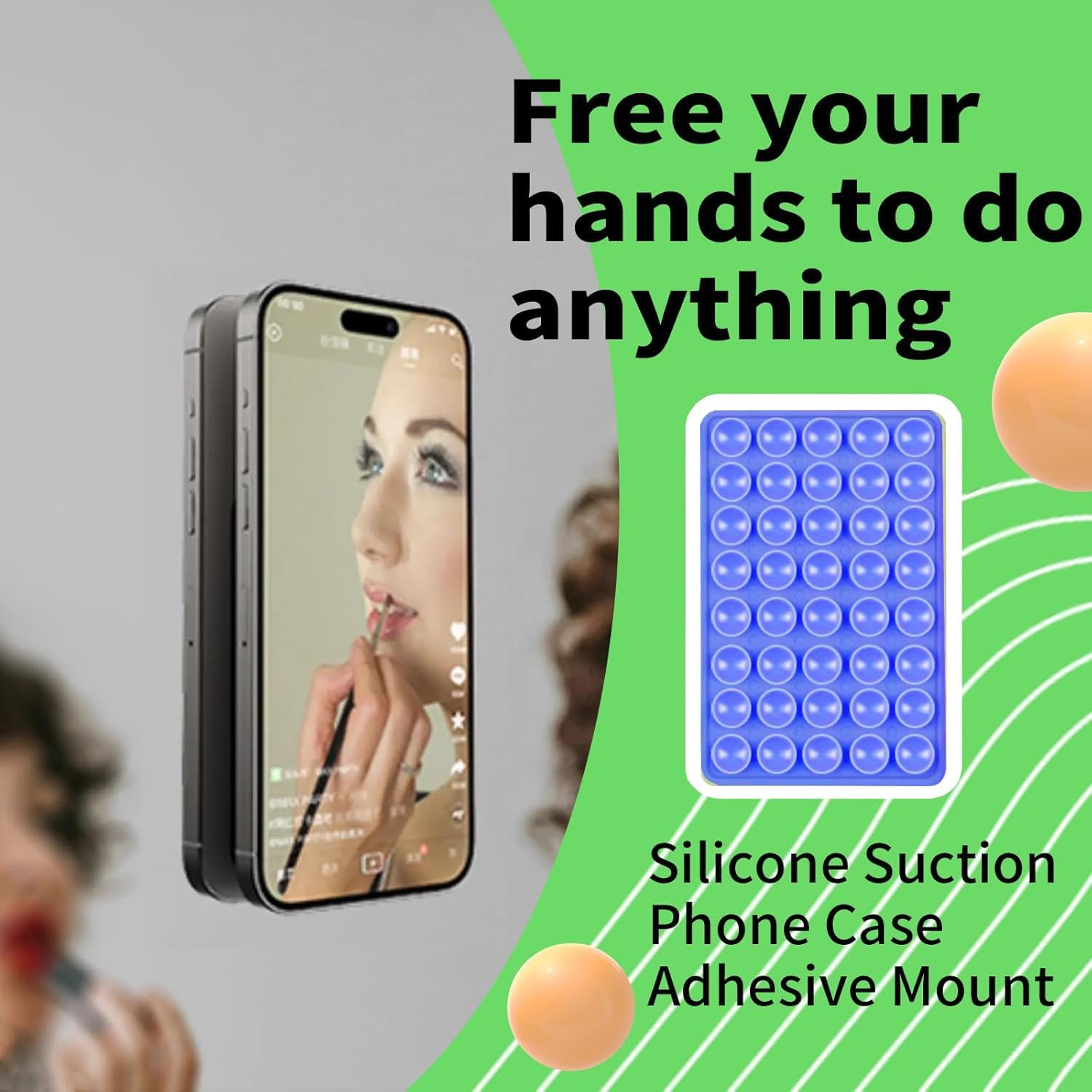 Silicone Double Octo Buddy-Sided Suction Phone Grip Detachable Mount - Car Dashboard/Shower Phone Holder, Hands-Free For Selfies & Videos, TikTok/ASMR/Yoga - iphone & Android Compatible (Dark blue)