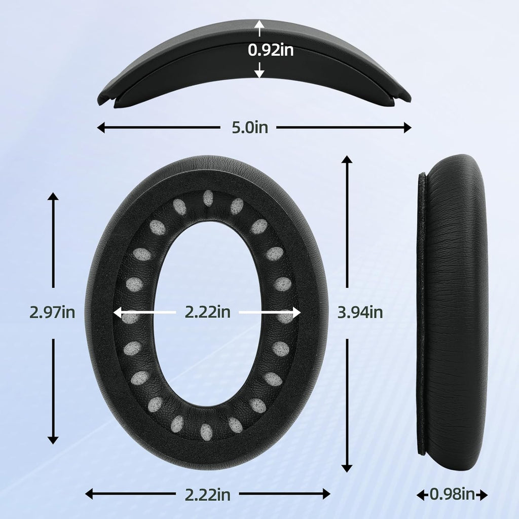 Replacement Headband Cushion and Earpads for Bose QC35 QC45 Headphones with Noise Isolation Memory Foam (Black)