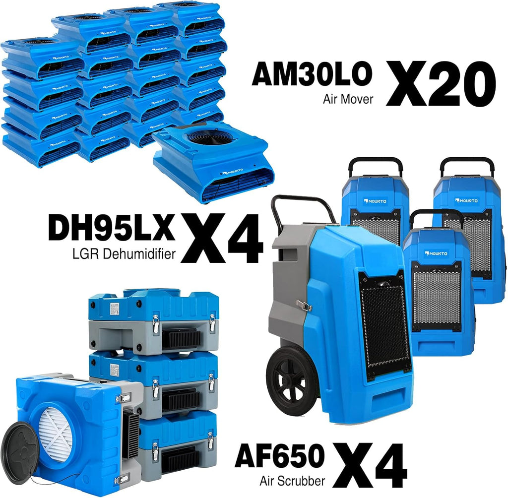MOUNTO Water Damage Restoration Combo Package Deals (20xAir Mover, 4x Air Scrubber, 4x LGR Dehumidifiers)
