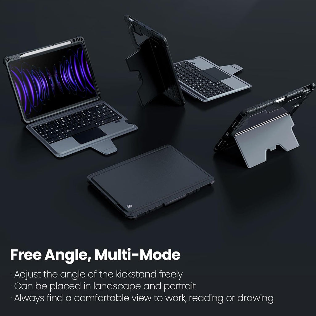 Nillkin iPad Pro 11(1st/2nd/3rd/4th Gen) & iPad Air 5th/4th Generation Case with Keyboard, Magic Trackpad, Rugged Case with Detachable Keyboard, Portrait/Landscape Modes, Camera Cover, Black