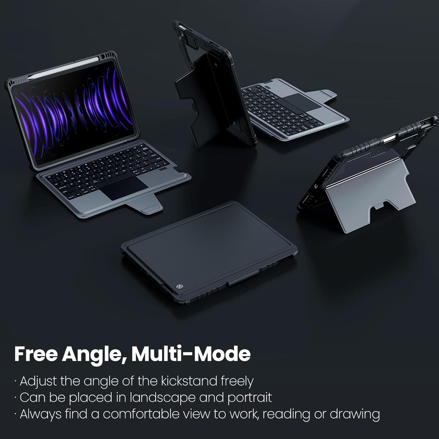 Nillkin iPad Pro 11(1st/2nd/3rd/4th Gen) & iPad Air 5th/4th Generation Case with Keyboard, Magic Trackpad, Rugged Case with Detachable Keyboard, Portrait/Landscape Modes, Camera Cover, Black