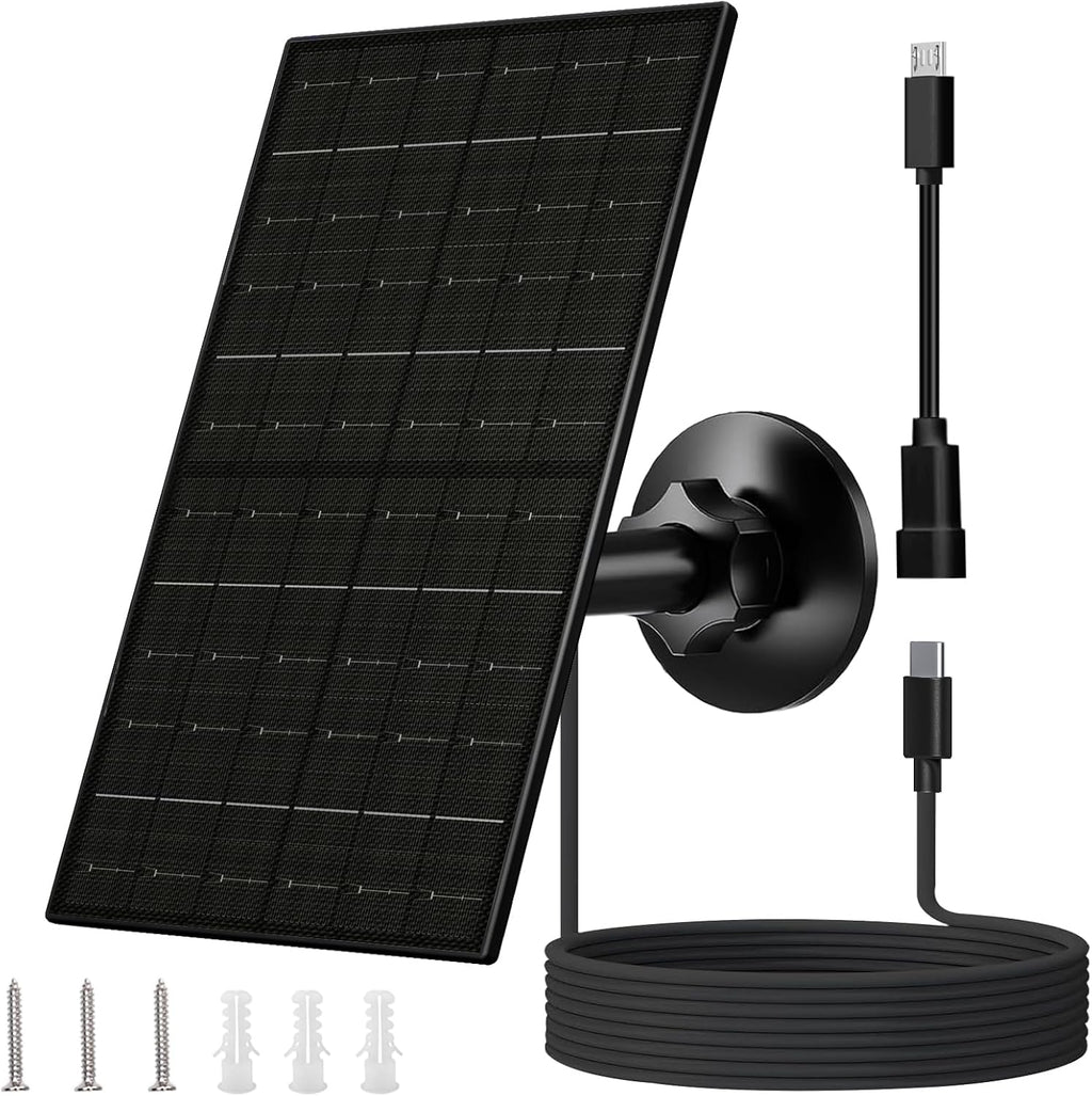 FUTUREZEN 6W Solar Panel for Security Camera Outdoor, 5V USB/USB-C Solar Charger Compatible with Rechargeable Battery Cameras, IP66 Waterproof, 360° Adjustable Mount, 9.8ft Cable (1 Pack, Black)