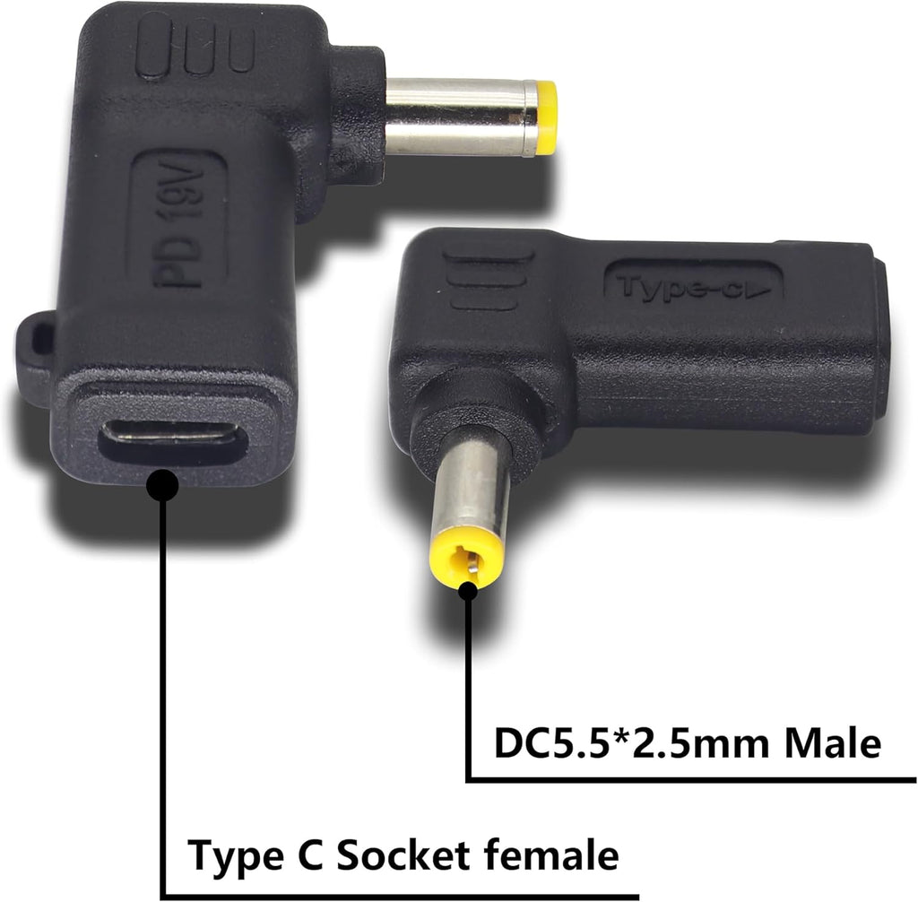 90W PD USB C to DC5525 Power Converter Type to DC 5525 Laptop Charging Adapter 19V 4A Type C Female to DC 5.5 x 2.5mm Male Power Adapter for Studio and Travel [PD-5525]