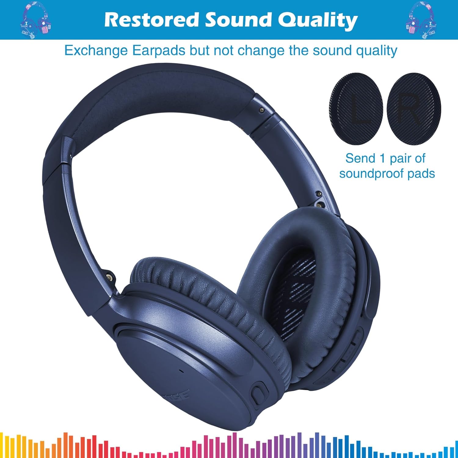 Ear Pads for Bose QuietComfort 35 ii, Premium Softer Leather Replacement Pads for Bose QC35 QC35ii Headphones Ear Pads Quiet Comfort, Noise Isolation Foam, Added Extra Thickness (Midnight Blue)